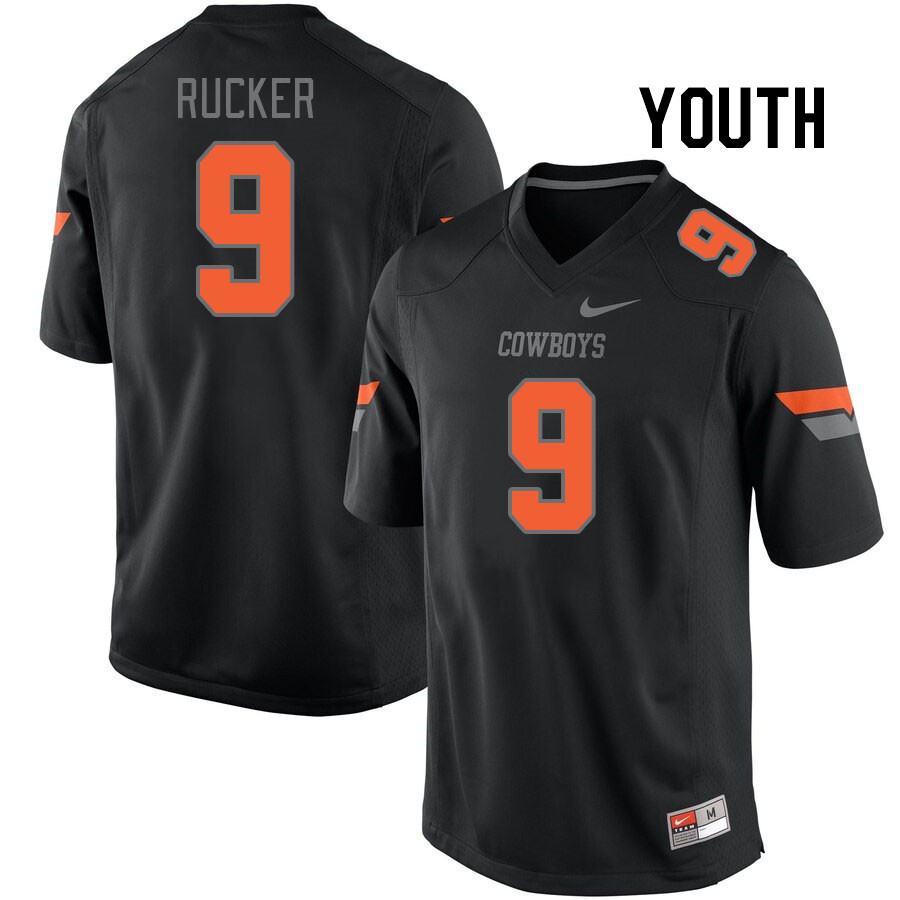 Youth #9 Trey Rucker Oklahoma State Cowboys College Football Jerseys Stitched-Black